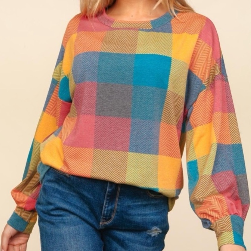 Haptics | Retro colorful plaid size small